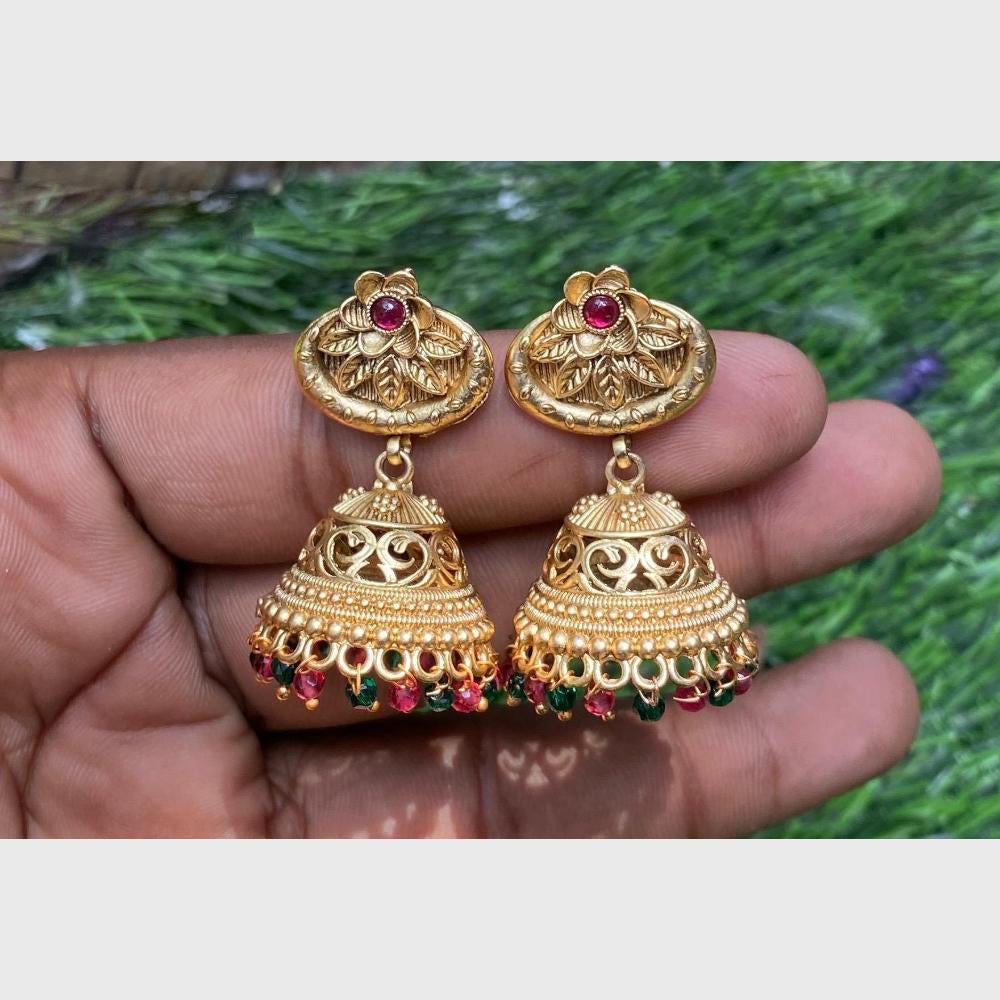 Amoliya Jewels Gold Plated Pota Stone And Pearls Jhumki