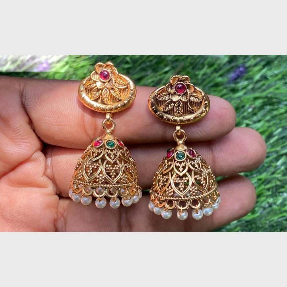 Amoliya Jewels Gold Plated Pota Stone And Pearls Jhumki