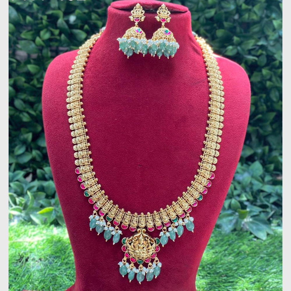 Amoliya Jewels Gold Plated  Pota And Temple Pearls Long Necklace Set