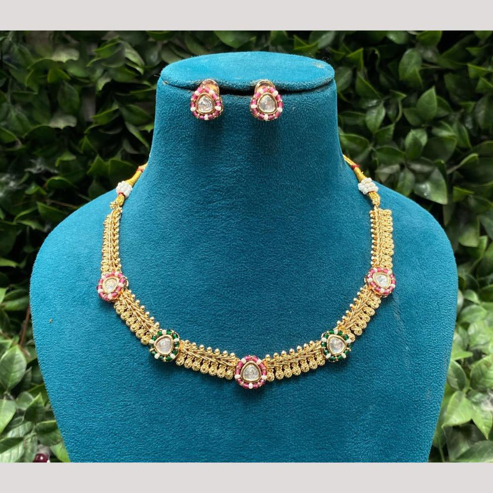 Amoliya Jewels Gold Plated Crystal Stone And Beads Necklace Set