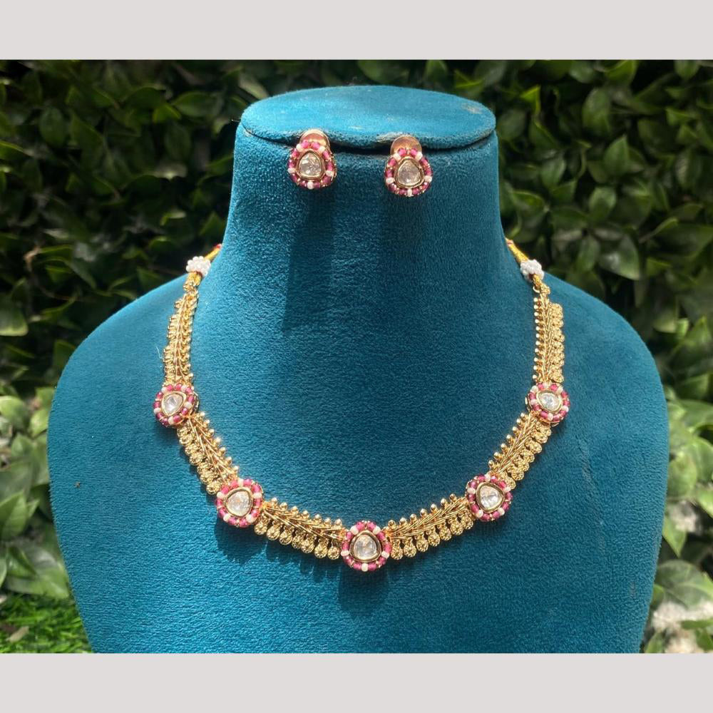 Amoliya Jewels Gold Plated Crystal Stone And Beads Necklace Set