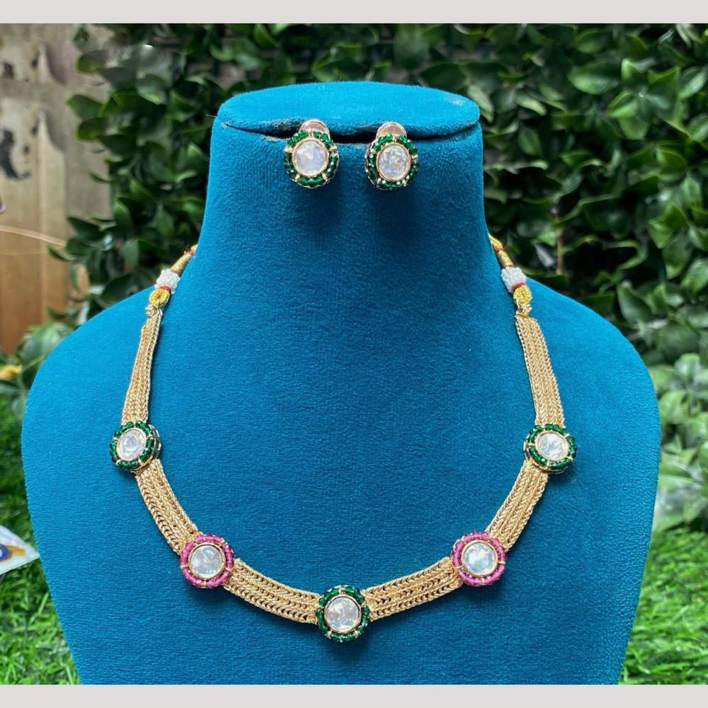 Amoliya Jewels Gold Plated Crystal Stone And Beads Necklace Set