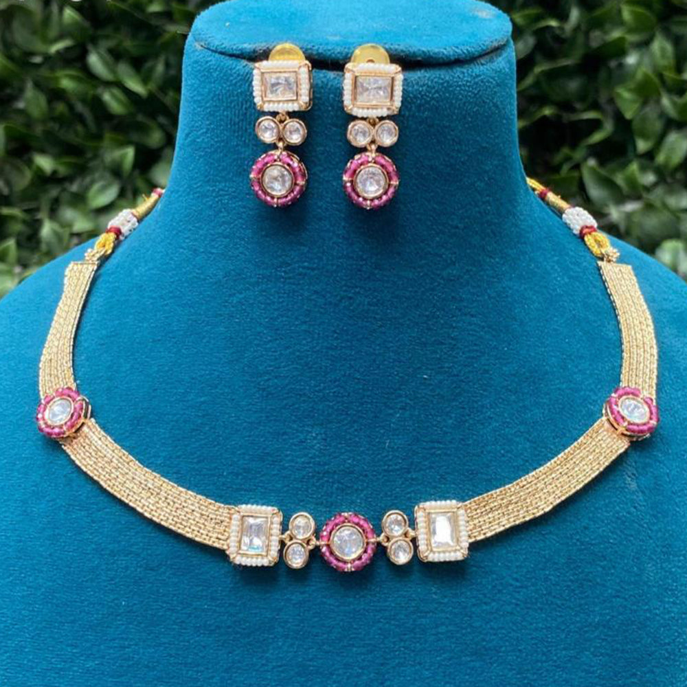 Amoliya Jewels Gold Plated Crystal Stone And Beads Necklace Set