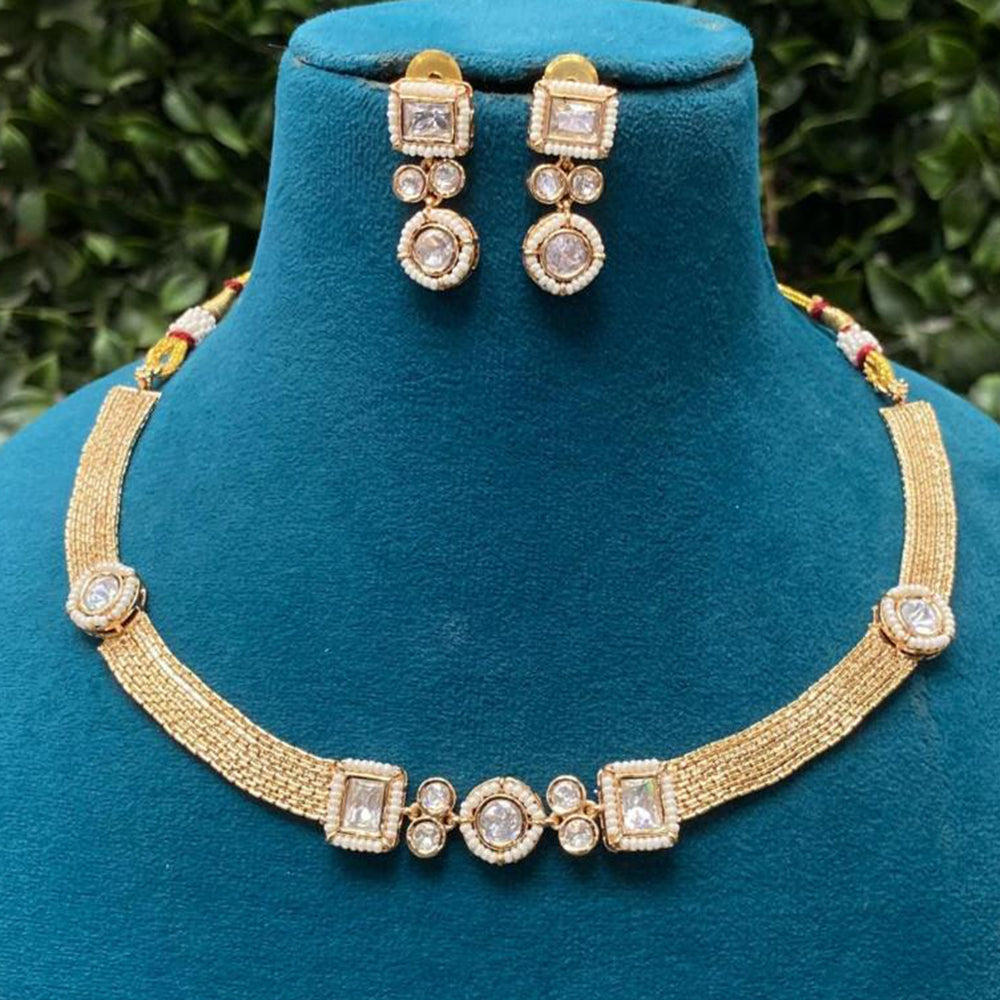 Amoliya Jewels Gold Plated Crystal Stone And Beads Necklace Set