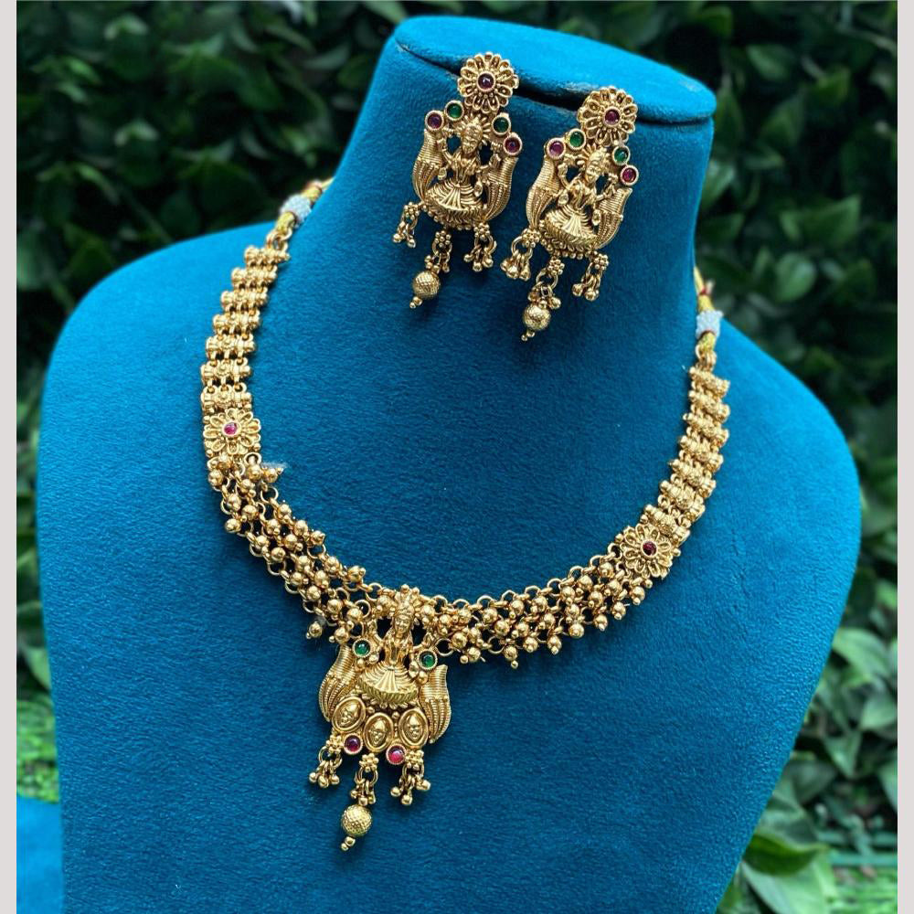 Amoliya Jewels Gold Plated Pota Stone And Beads Temple Necklace Set