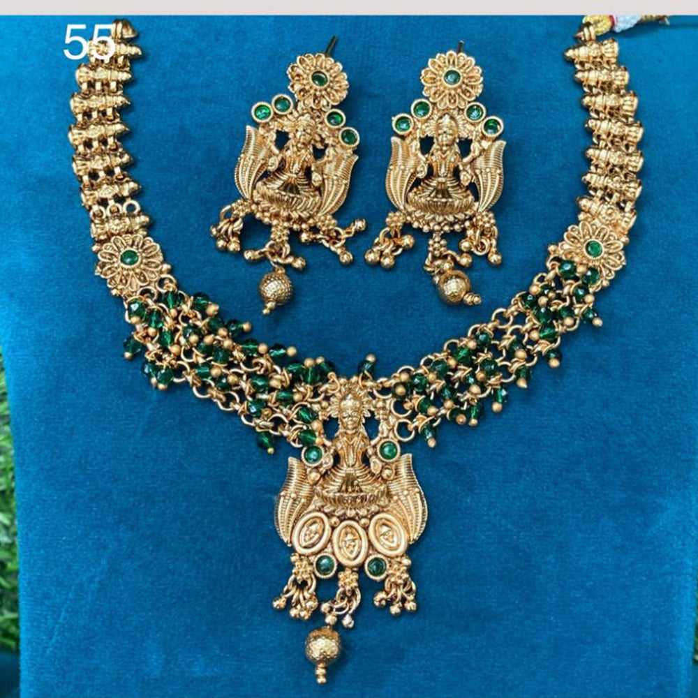 Amoliya Jewels Gold Plated Pota Stone And Beads Temple Necklace Set
