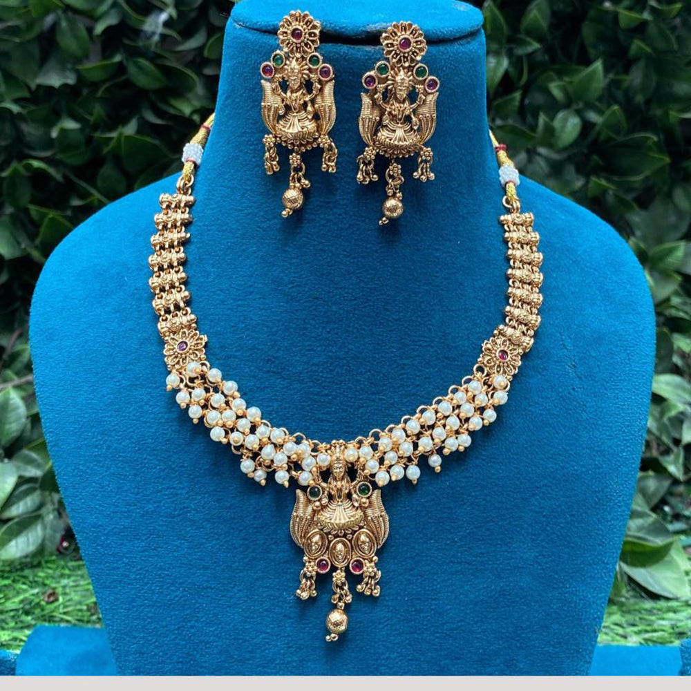 Amoliya Jewels Gold Plated Pota Stone And Beads Temple Necklace Set