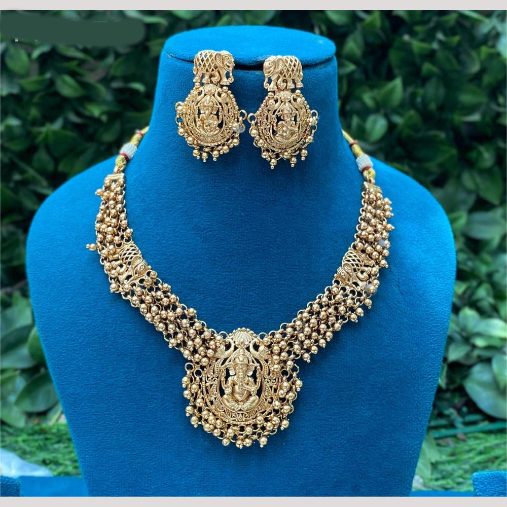 Amoliya Jewels Gold Plated Beads Temple Necklace Set