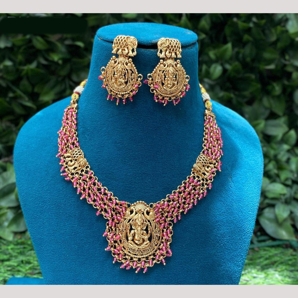 Amoliya Jewels Gold Plated Beads Temple Necklace Set