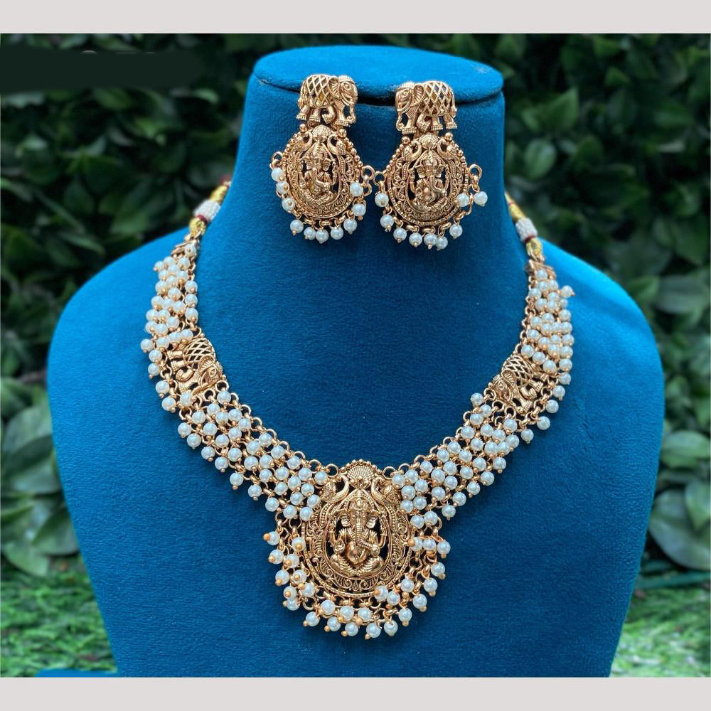Amoliya Jewels Gold Plated Beads Temple Necklace Set