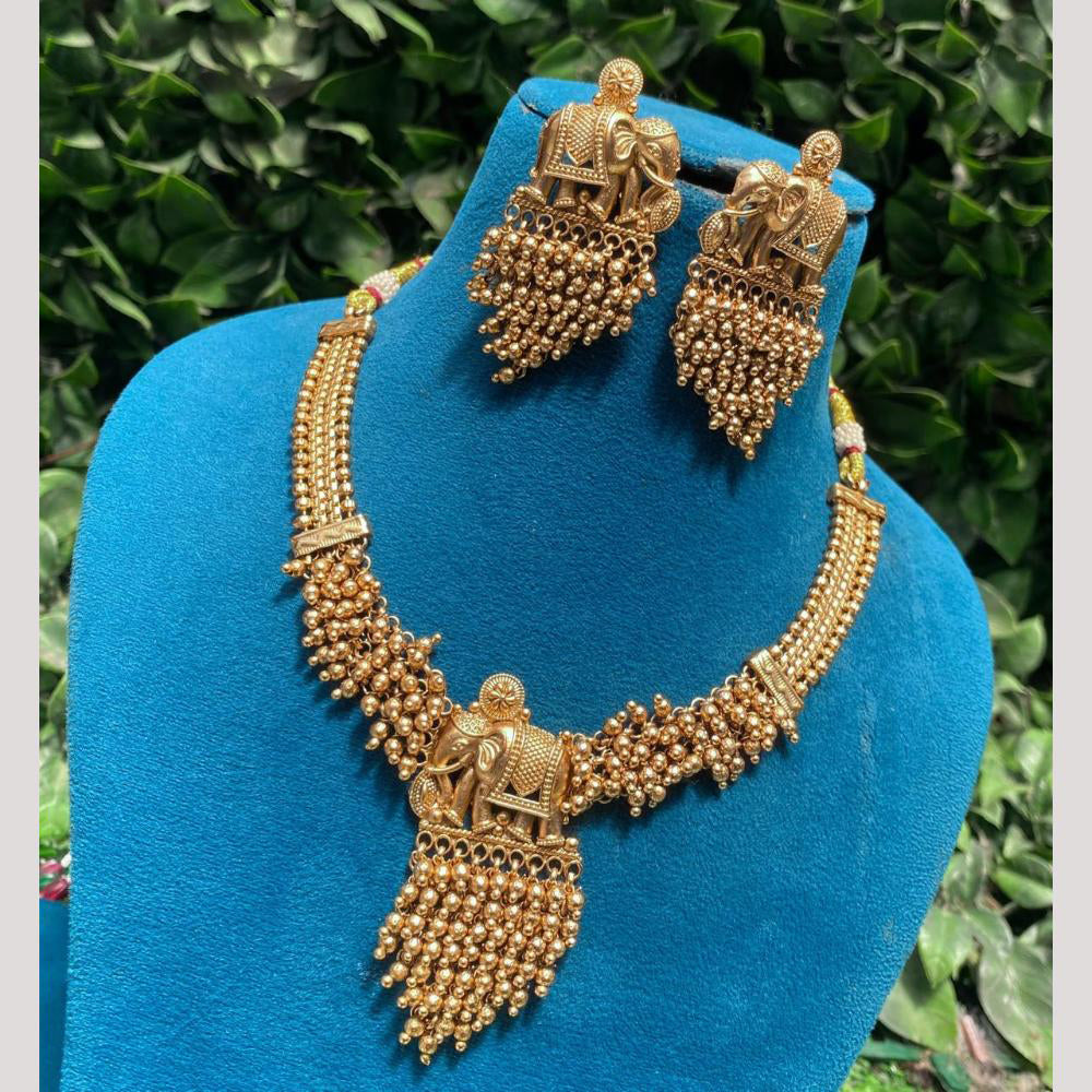 Amoliya Jewels Gold Plated Beads Temple Necklace Set