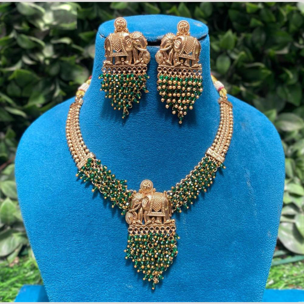 Amoliya Jewels Gold Plated Beads Temple Necklace Set