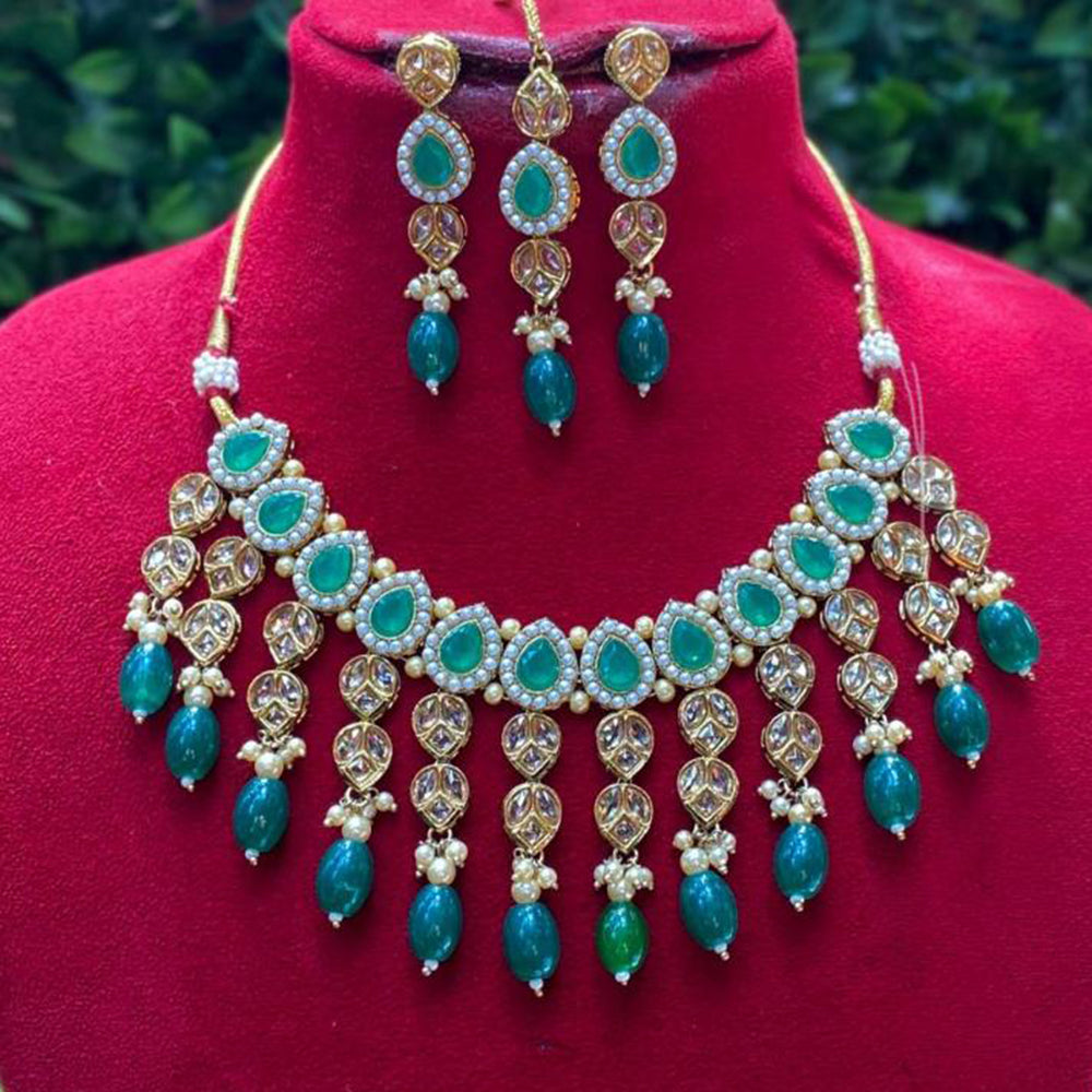 Amoliya Jewels Gold Plated Pota Stone And Beads Necklace Set