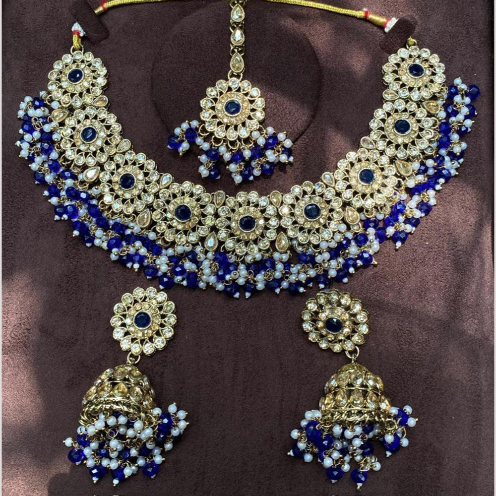 Amoliya Jewels Gold Plated Pota Stone Beads And Pearl Necklace Set