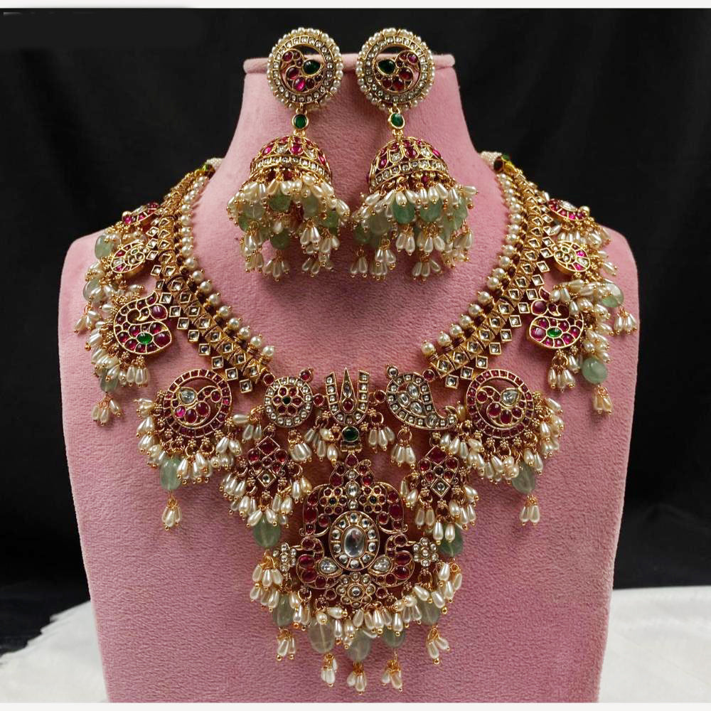 Amoliya Jewels Gold Plated Pota Stone And Beads Necklace Set