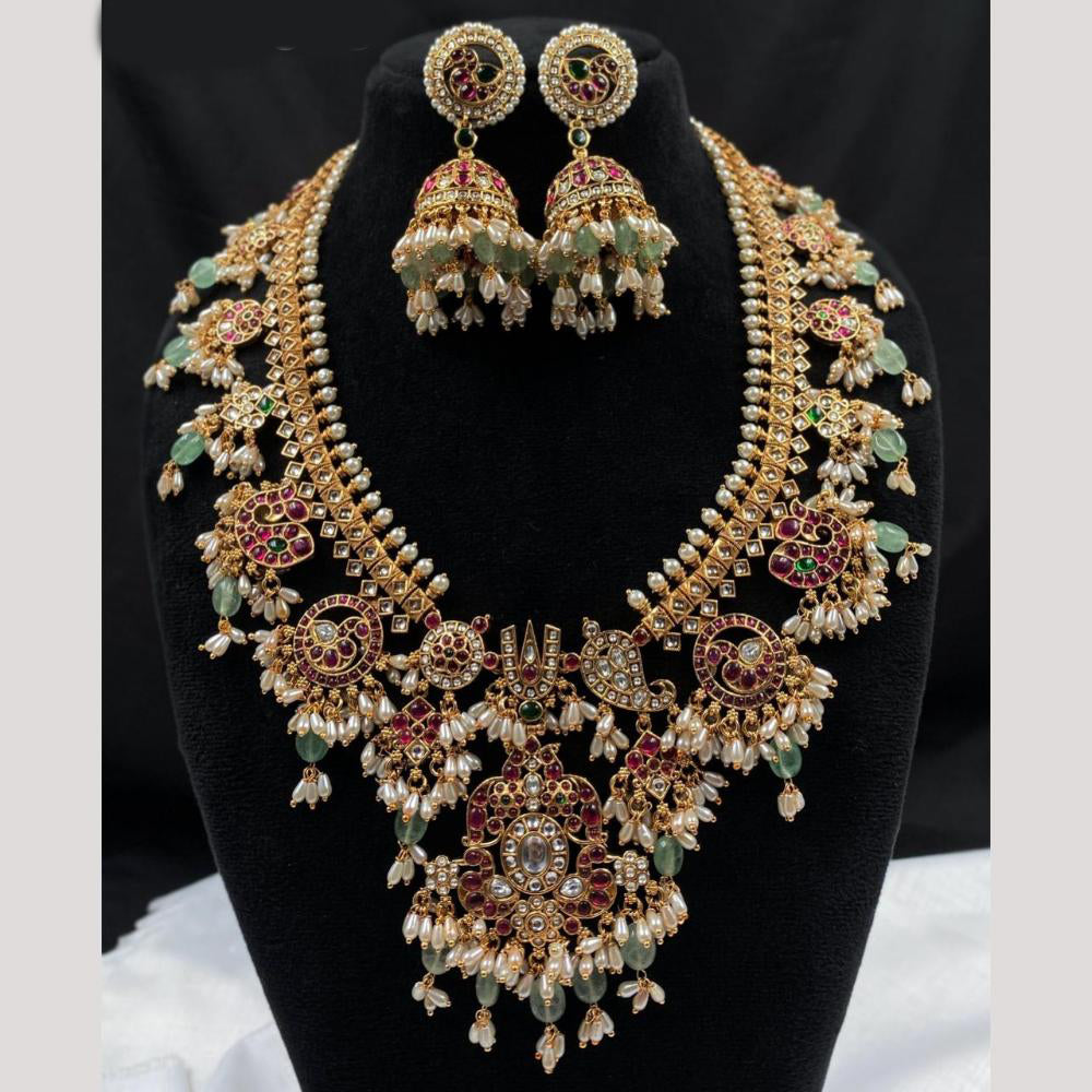 Amoliya Jewels Gold Plated Pota Stone And Beads Necklace Set