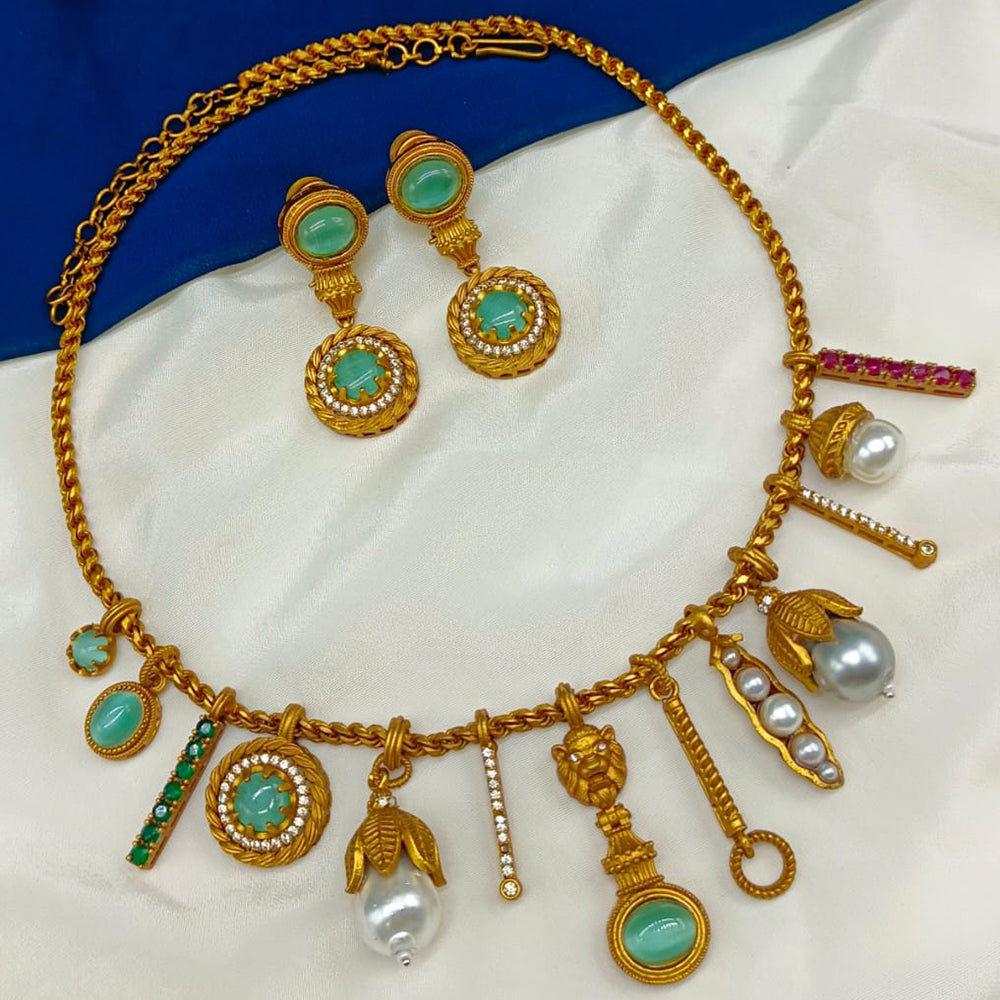 Amoliya Jewels Gold Plated Pota Stone And Beads Necklace Set
