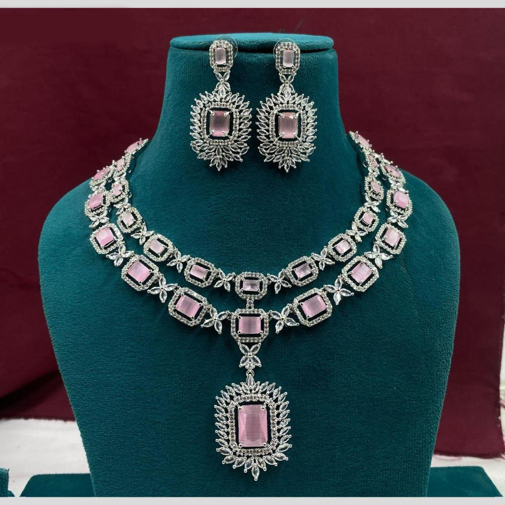Amoliya Jewels Silver Plated American Daimonds Necklace Set