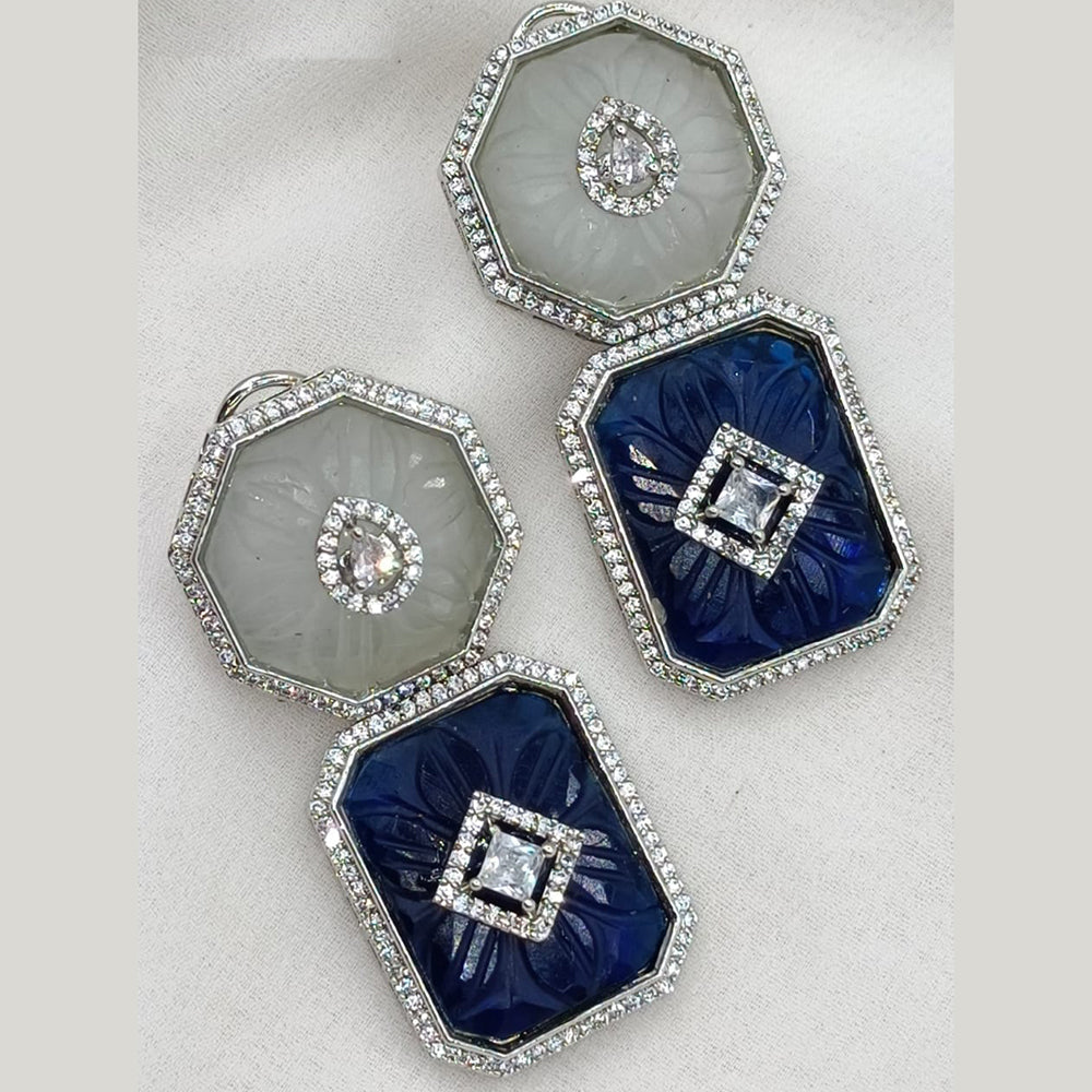 Amoliya Jewels Silver Plated American Diamond And Austrian Stone Dangler Earrings