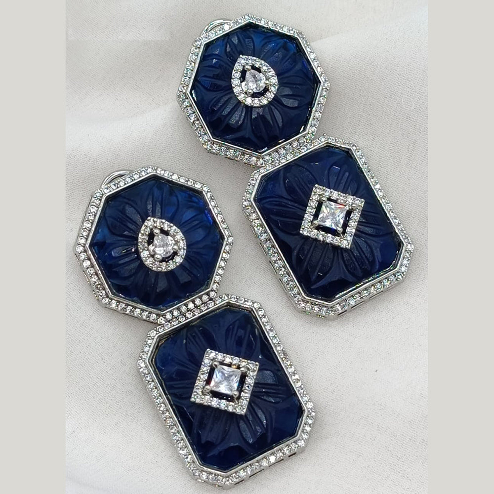 Amoliya Jewels Silver Plated American Diamond And Austrian Stone Dangler Earrings