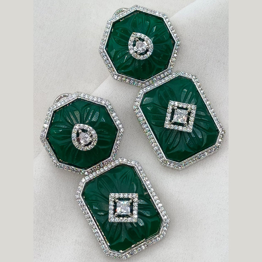 Amoliya Jewels Silver Plated American Diamond And Austrian Stone Dangler Earrings