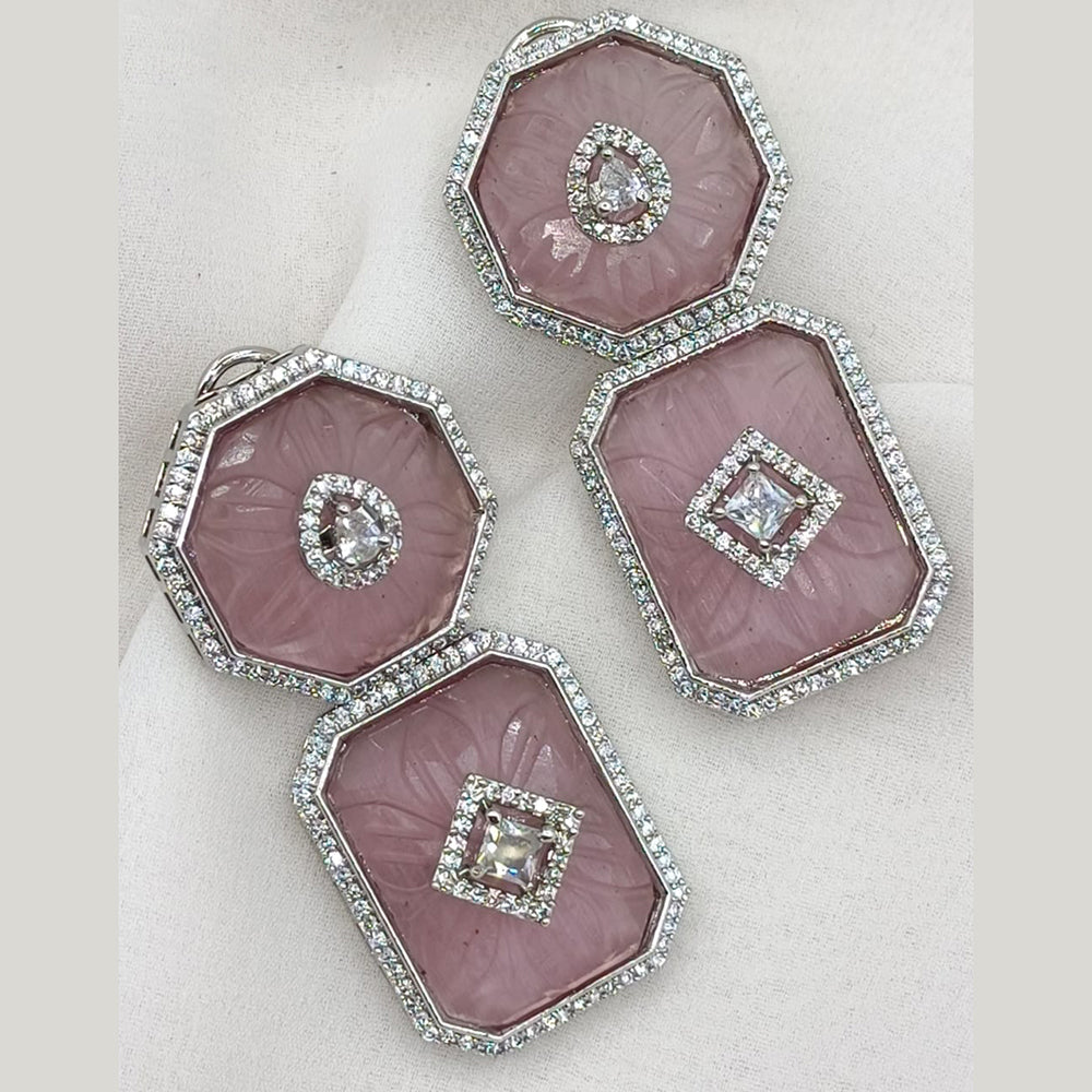 Amoliya Jewels Silver Plated American Diamond And Austrian Stone Dangler Earrings