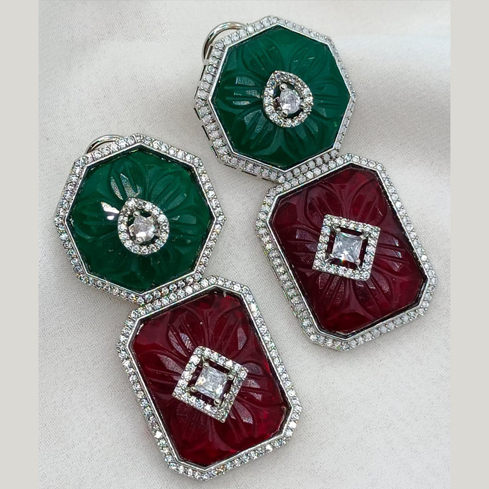 Amoliya Jewels Silver Plated American Diamond And Austrian Stone Dangler Earrings