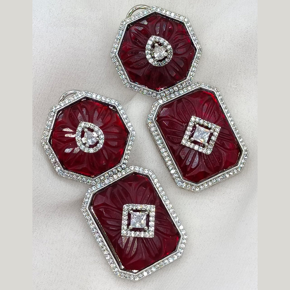 Amoliya Jewels Silver Plated American Diamond And Austrian Stone Dangler Earrings