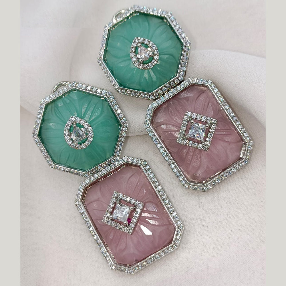 Amoliya Jewels Silver Plated American Diamond And Austrian Stone Dangler Earrings