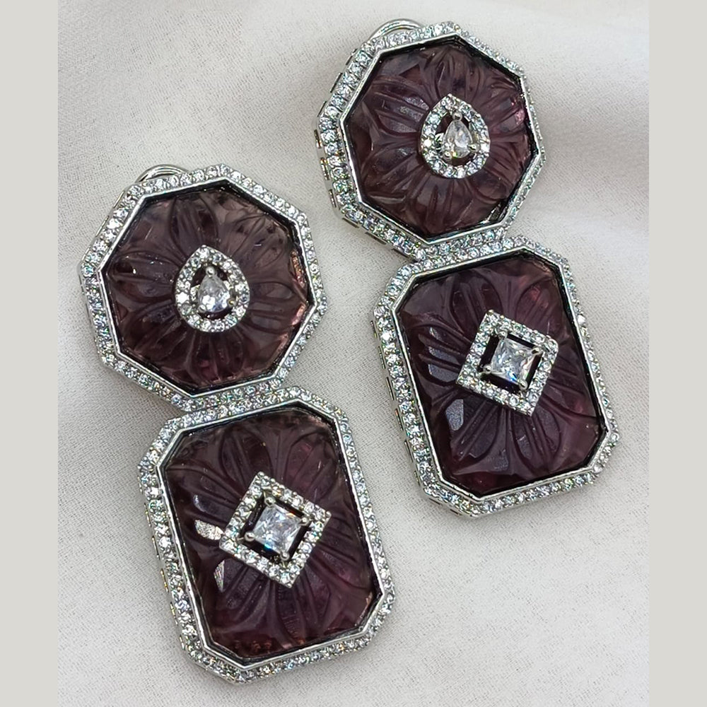 Amoliya Jewels Silver Plated American Diamond And Austrian Stone Dangler Earrings