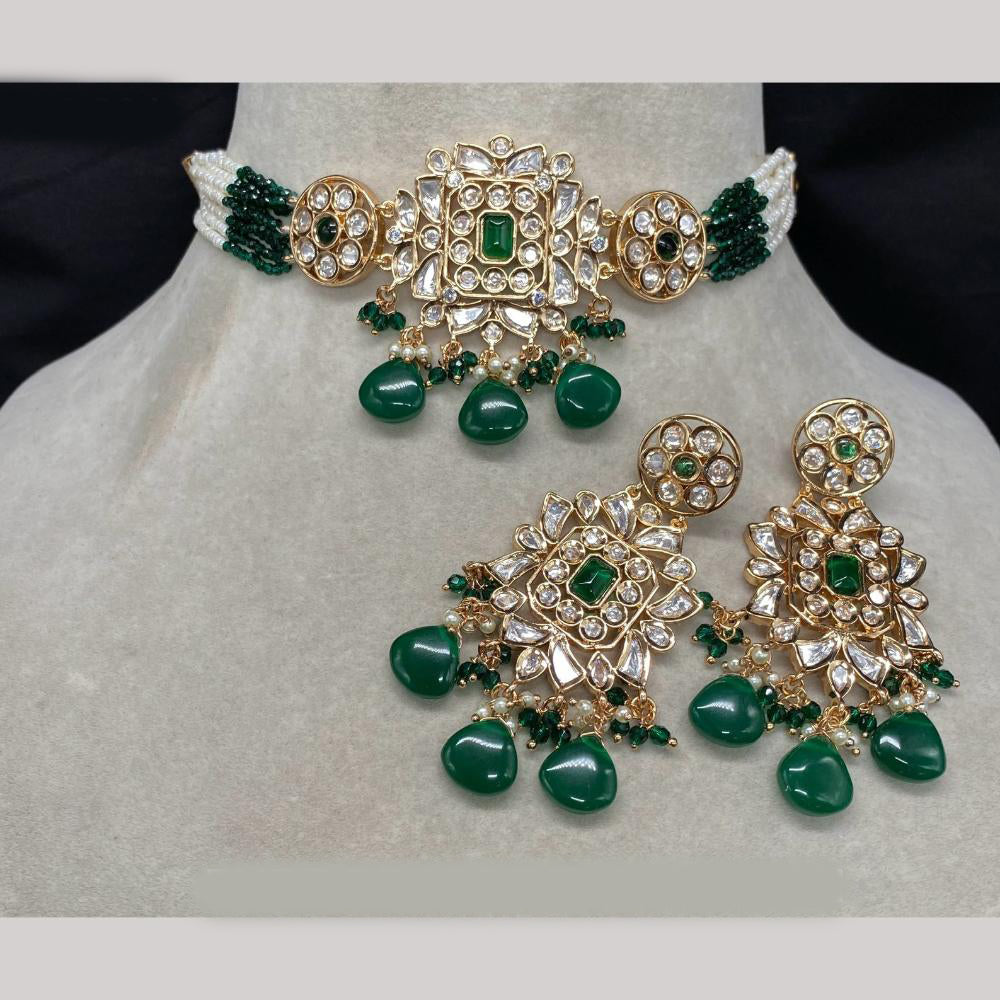 Amoliya Jewels Gold Plated Polki Kundan And Beads Choker Necklace Set