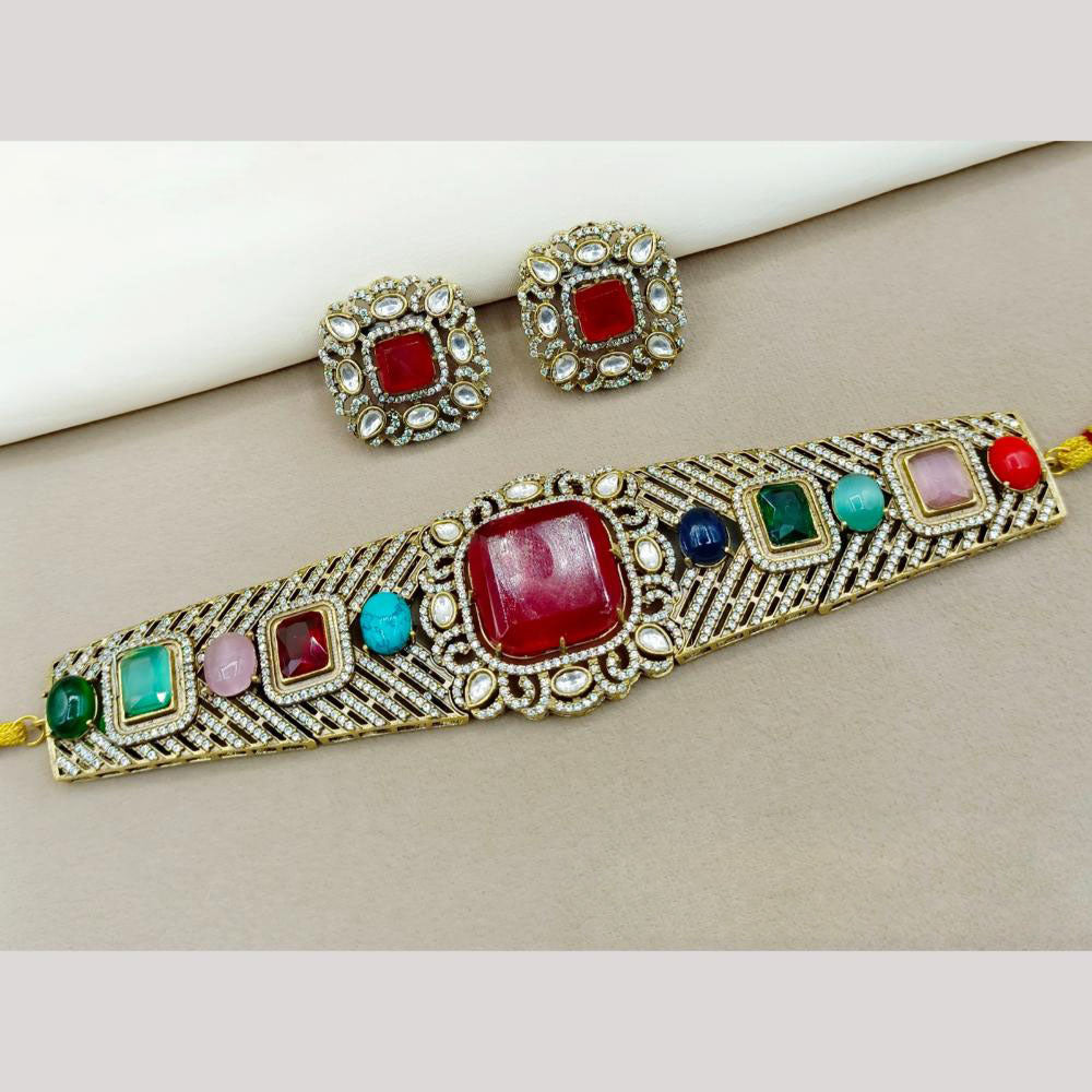 Amoliya Jewels Nawabi Glam Pota And Austrain Stone Choker Necklace Set