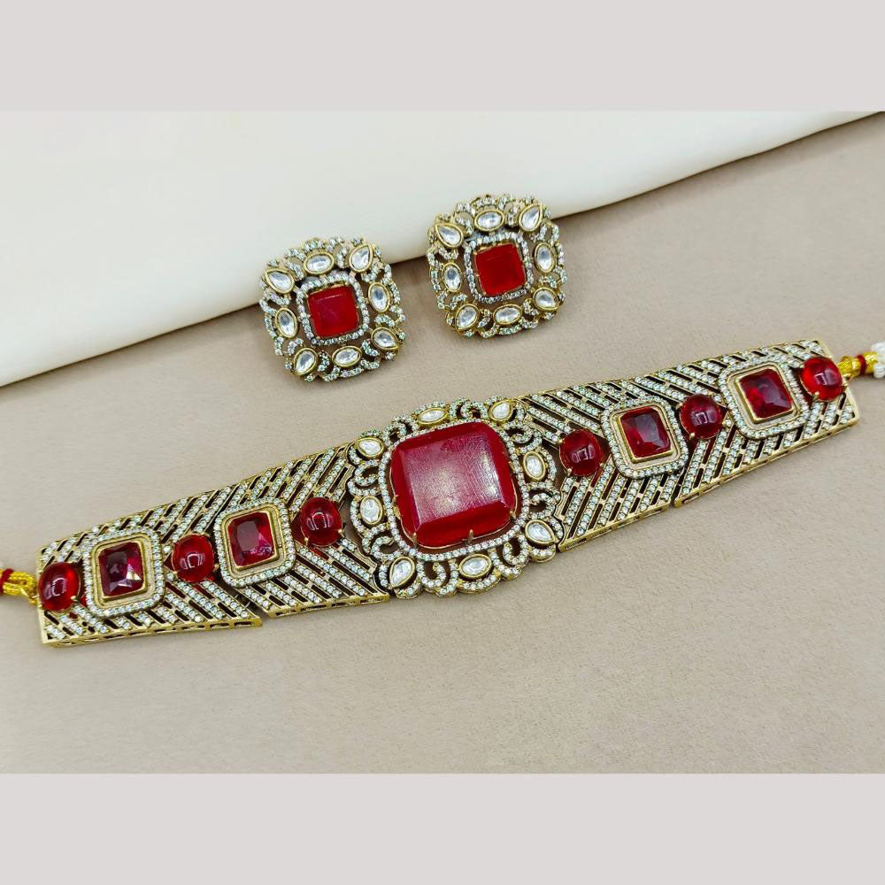 Amoliya Jewels Nawabi Glam Pota And Austrain Stone Choker Necklace Set