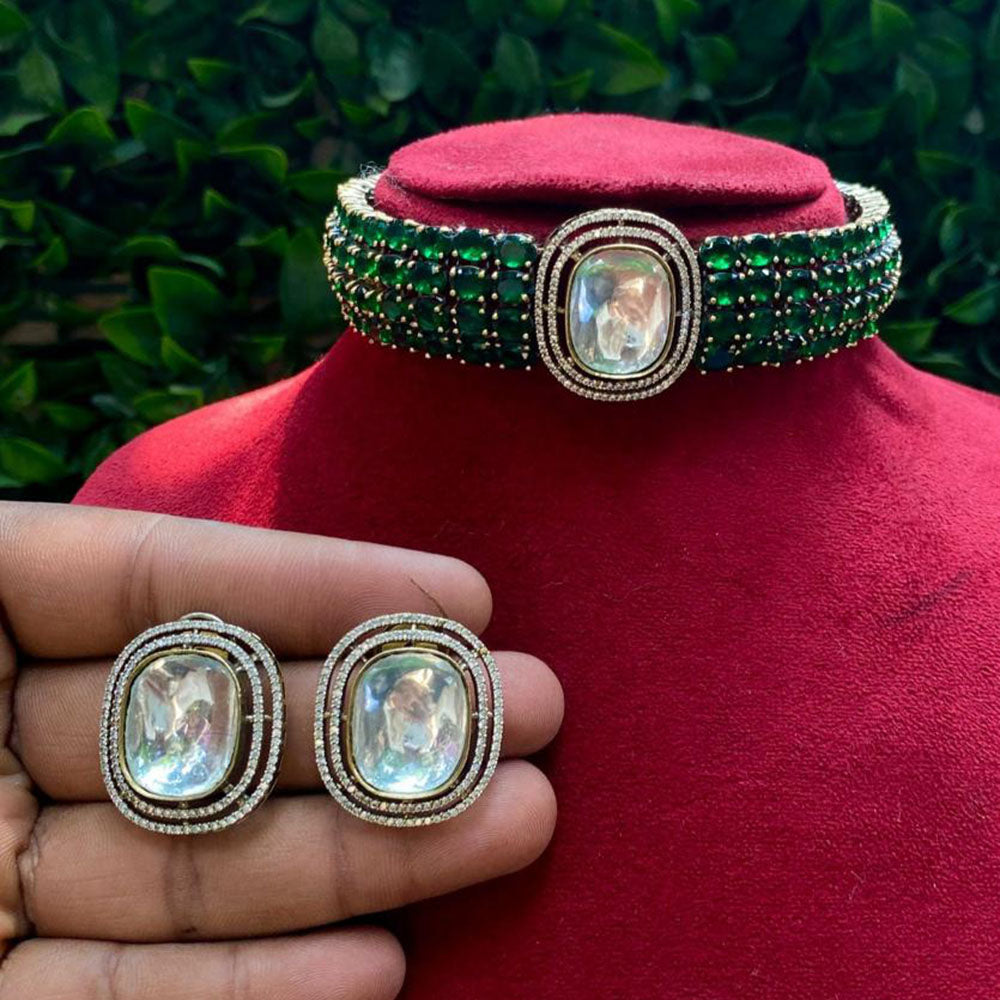 Amoliya Jewels Dazzle Defined Crystal Stone Choker Necklace Set