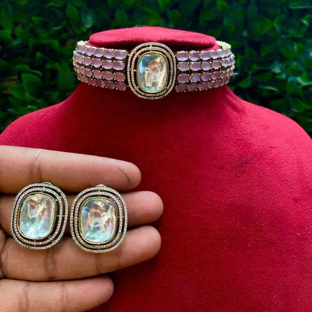 Amoliya Jewels Dazzle Defined Crystal Stone Choker Necklace Set