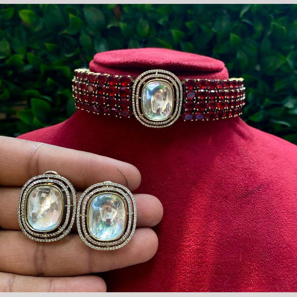 Amoliya Jewels Dazzle Defined Crystal Stone Choker Necklace Set