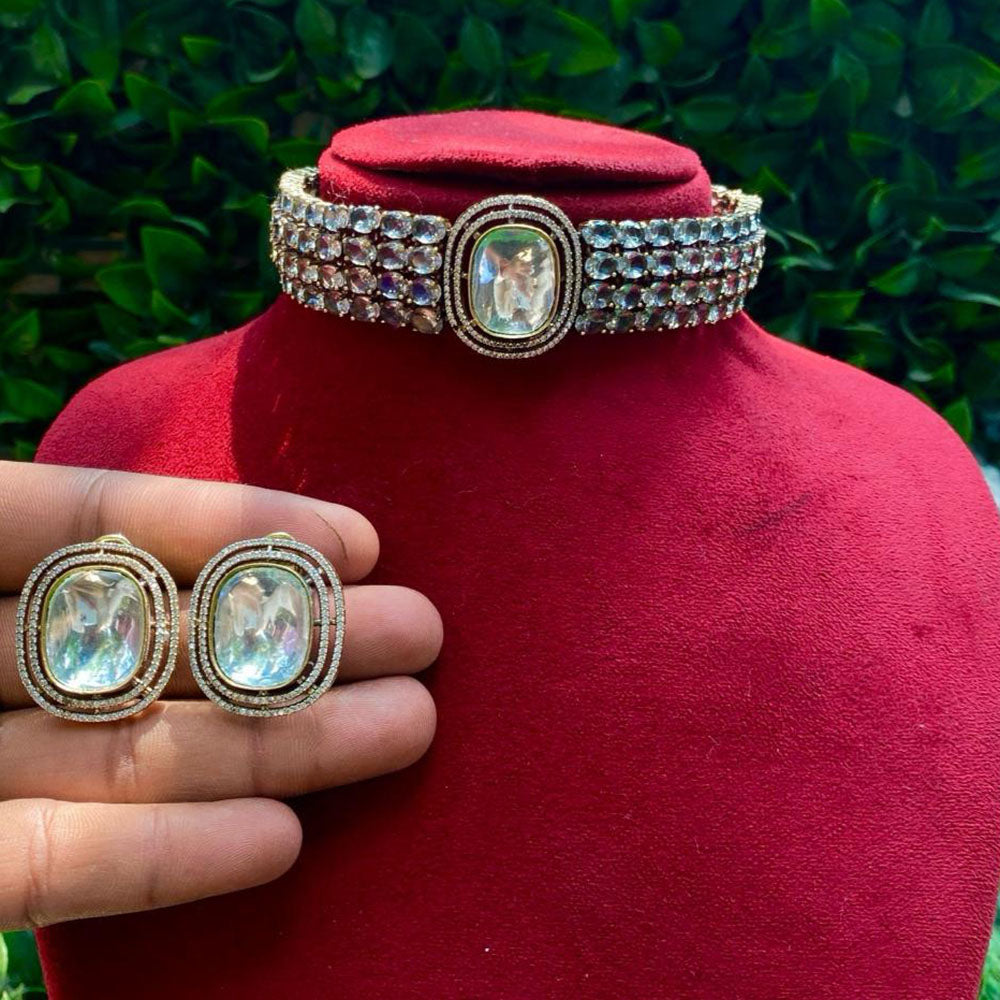 Amoliya Jewels Dazzle Defined Crystal Stone Choker Necklace Set