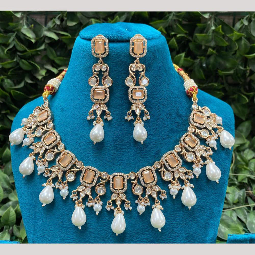 Amoliya Jewels Royal Wedding Glow Crystal Stone And  Pearl Necklace Set