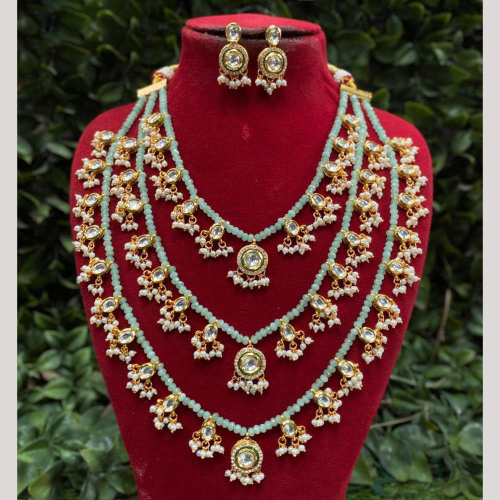 Amoliya Jewels Shimmer & Shine Kundan And Pearl Multi Layer Long Necklace Set