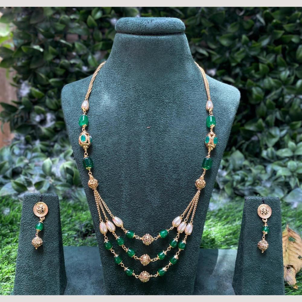 Amoliya Jewels  Pota Stone & Beads Longneck Necklace Set