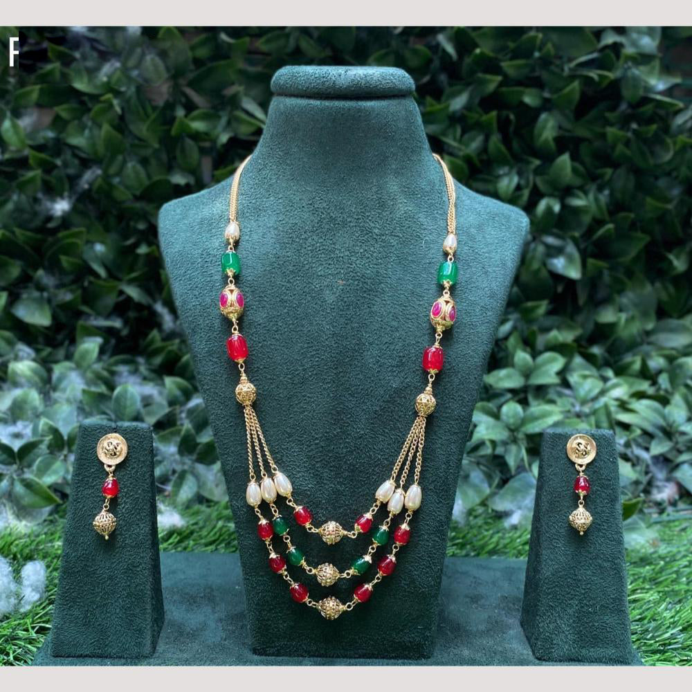 Amoliya Jewels  Pota Stone & Beads Longneck Necklace Set