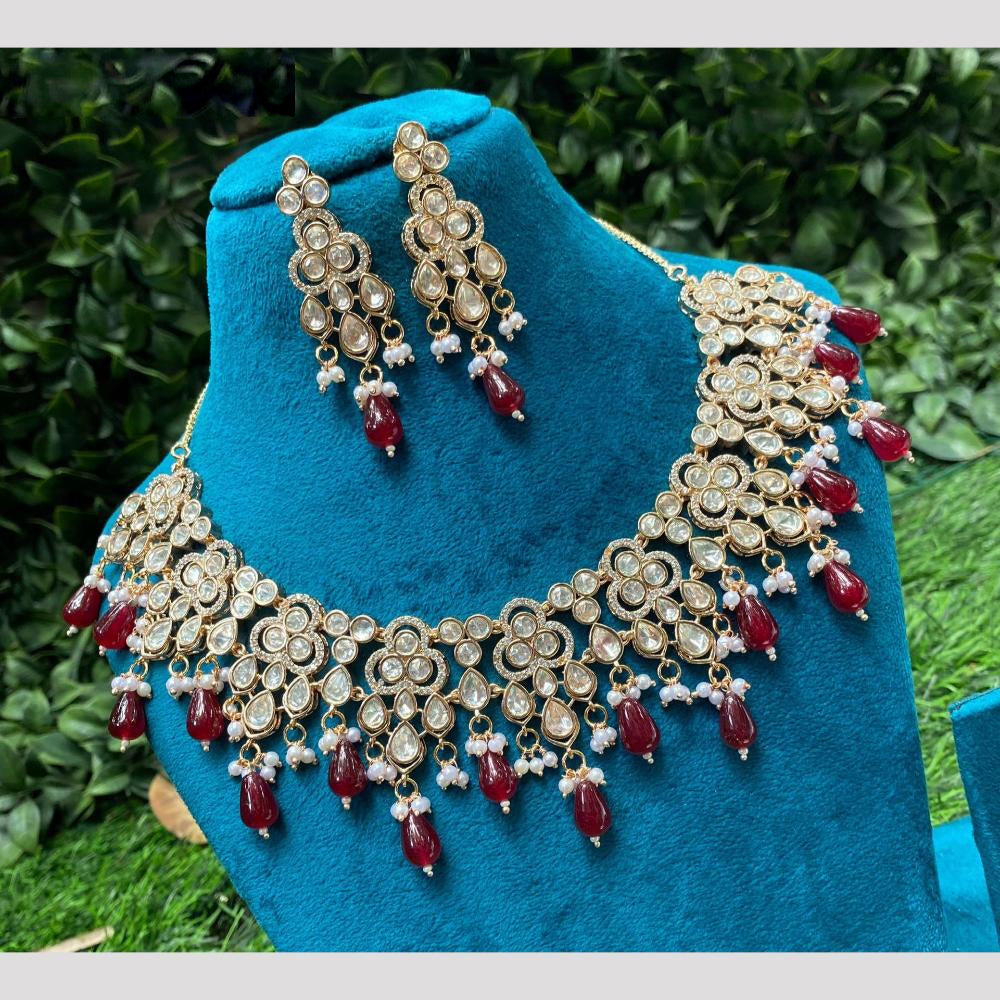 Amoliya Jewels Traditional Chic Polki Kundan And Beads Necklace Set