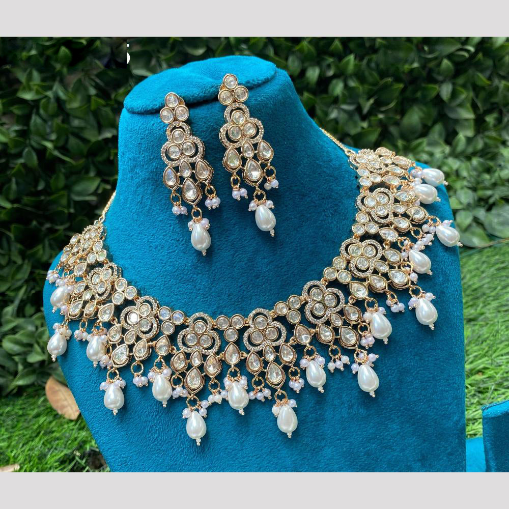 Amoliya Jewels Traditional Chic Polki Kundan And Beads Necklace Set