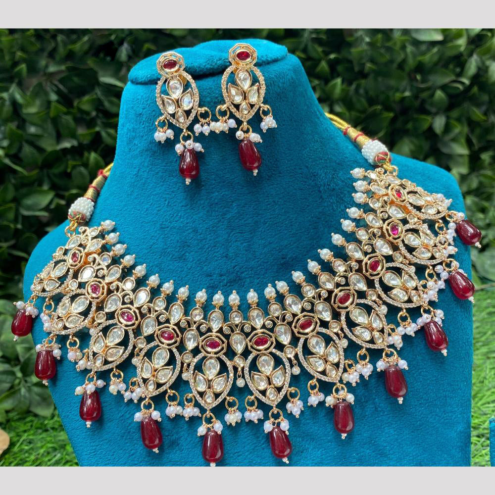 Amoliya Jewels Traditional Chic Polki Kundan And Beads Necklace Set