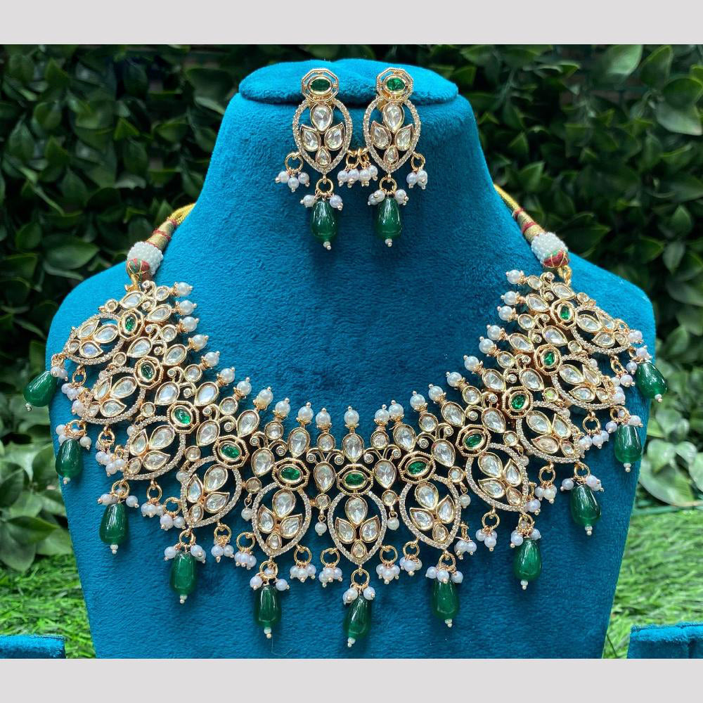 Amoliya Jewels Traditional Chic Polki Kundan And Beads Necklace Set