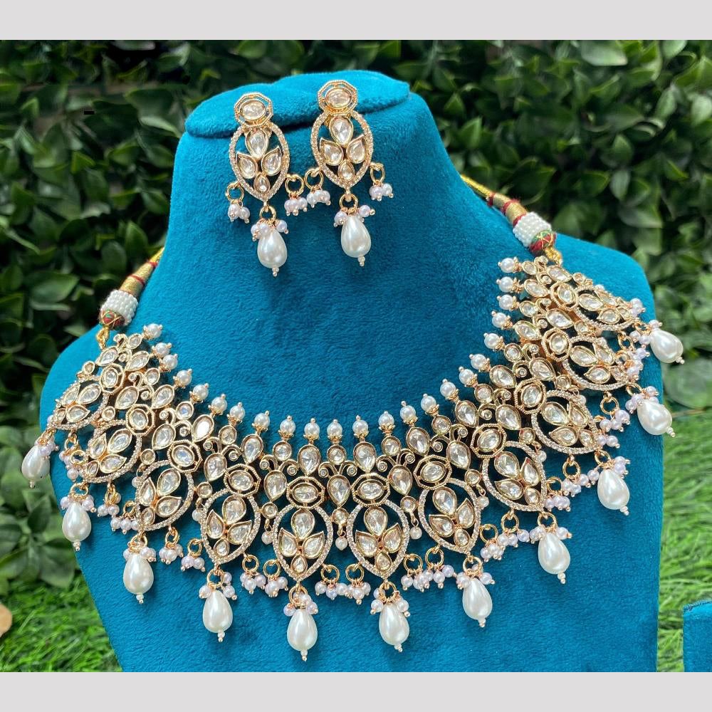 Amoliya Jewels Traditional Chic Polki Kundan And Beads Necklace Set