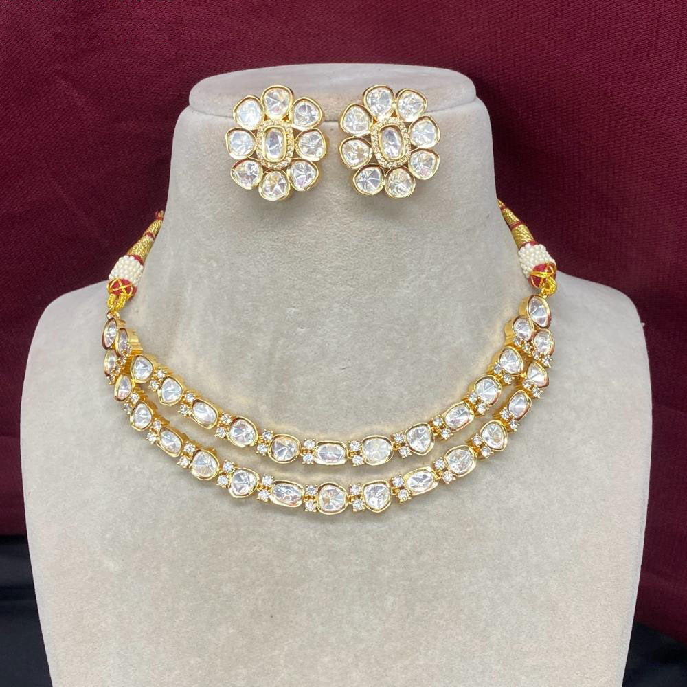 Amoliya Jewels Polki Kundan Elegant Necklace with Studs Earrings