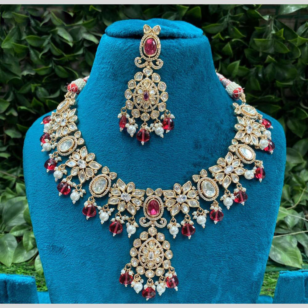 Amoliya Jewels Polki Kundan and Beads Necklace Set With Mangtikka