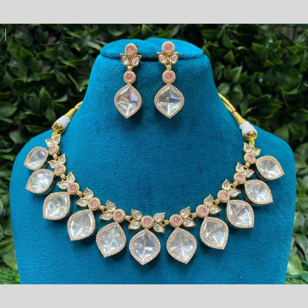 Amoliya Jewels Elegant Polki Kundan Necklace with Pink Accent Stones