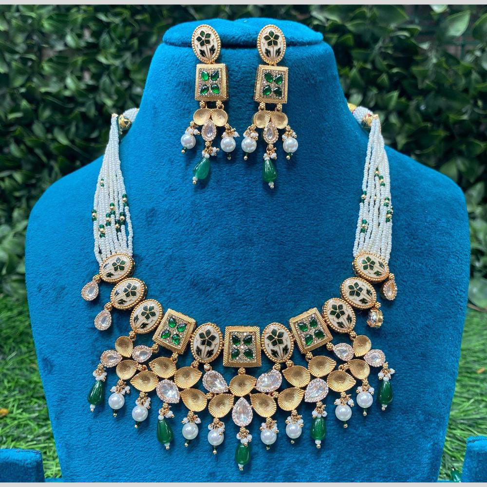 Amoliya Jewels Polki Kundan Beads and Pearls Necklace Set